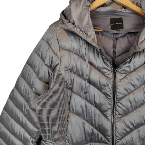 Lane Bryant Shirred Side Packable Puffer Jacket Coat Zip Front Hooded Size 18/20 - Picture 6 of 11